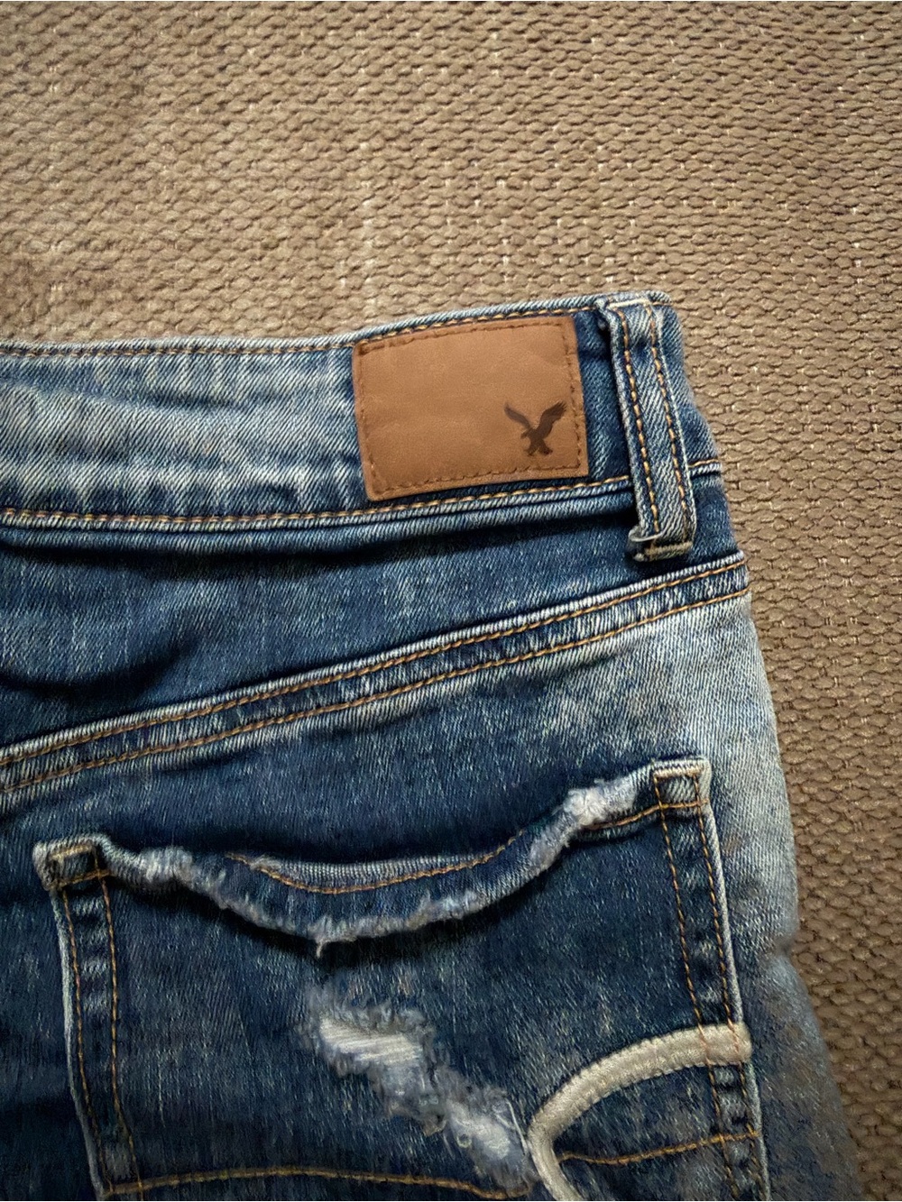 American Eagle Outfitters Distressed Dark Blue Denim Cutoff Shorts - Picture 3 of 5